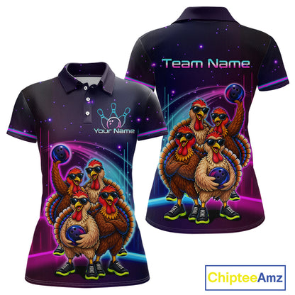 Neon Funny Team of Four Turkey Bowling Shirt Custom Bowling Jersey for Women Polo & 1/4 Zip QZT1247