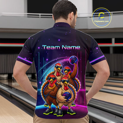 Neon Funny Team of Four Turkey Bowling Shirt Custom Bowling Jersey for Men Polo & 1/4 Zip QZT1247