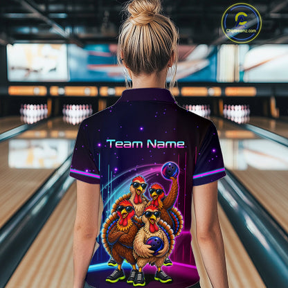 Neon Funny Team of Four Turkey Bowling Shirt Custom Bowling Jersey for Women Polo & 1/4 Zip QZT1247