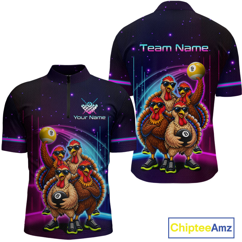 Custom Team of Four Turkey Billiard Shirt Funny 8 Ball Billiard Jersey for Men Pool Shirt BHT118