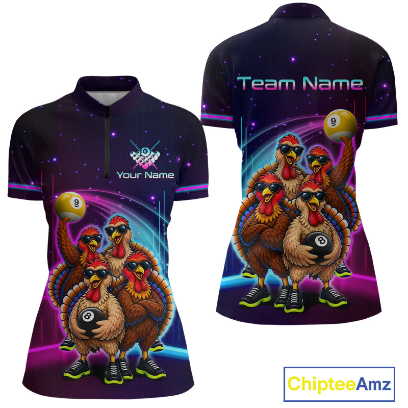 Custom Team of Four Turkey Billiard Shirt Funny 8 Ball Billiard Jersey for Women Pool Shirt BHT118
