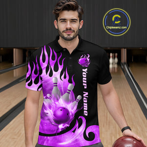 Purple Flame Bowling Team Shirt for Men Bowling League Jersey Polo & 1/4 Zip Bowling Outfit QZT782
