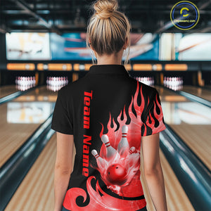 Red Flame Bowling Team Shirt for Women Bowling League Jersey Polo & 1/4 Zip Bowling Outfit QZT782