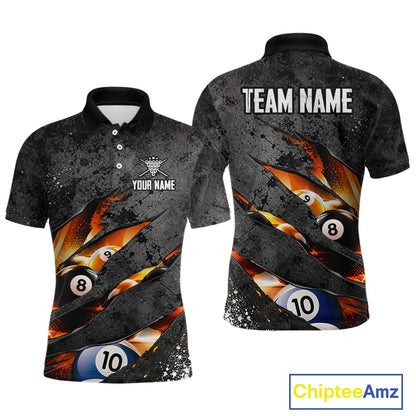 Custom Grey Billiard Shirt for Men Flames 8 Ball Billiard Jerseys Polo & 1/4-Zip BHT167