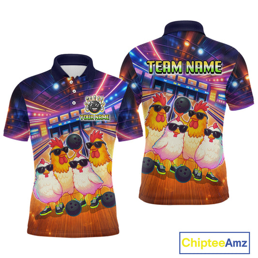 Custom Team of Four Chickens Bowling Shirts for Men Funny Bowling Jersey QZT1320