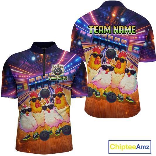 Custom Team of Four Chickens Bowling Shirts for Men Funny Bowling Jersey QZT1320