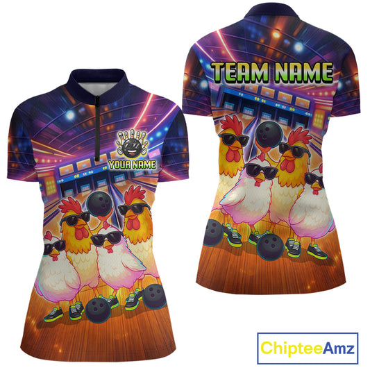 Custom Team of Four Chickens Bowling Shirts for Women Funny Bowling Jersey QZT1320