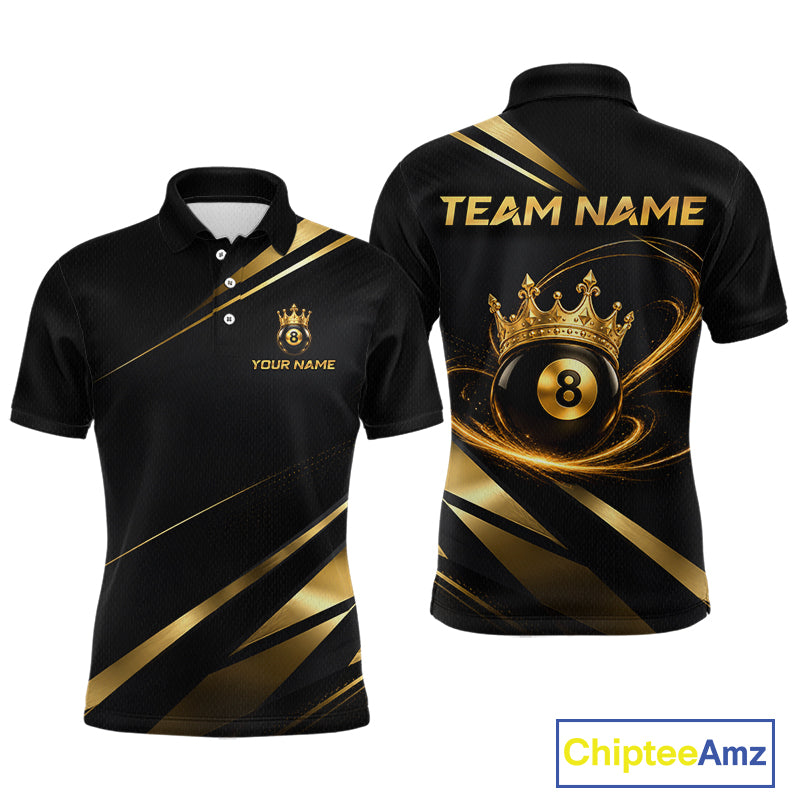Custom Black & Gold King Crown Billiard Shirt 8 Ball Billiard Jersey for Men BHT139