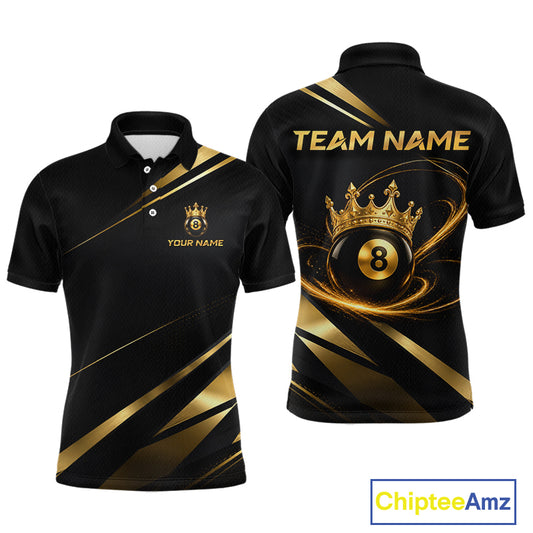 Custom Black & Gold King Crown Billiard Shirt 8 Ball Billiard Jersey for Men BHT139