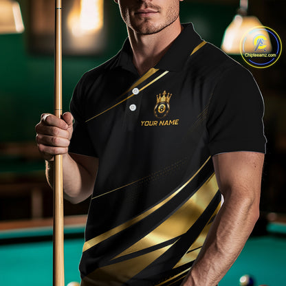 Custom Black & Gold King Crown Billiard Shirt 8 Ball Billiard Jersey for Men BHT139