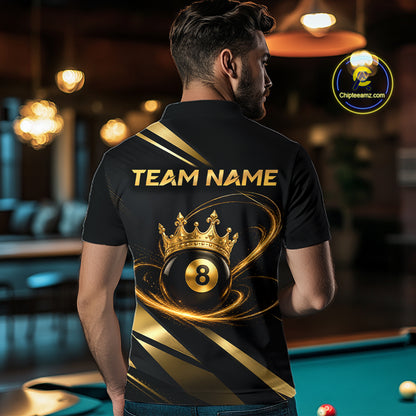 Custom Black & Gold King Crown Billiard Shirt 8 Ball Billiard Jersey for Men BHT139