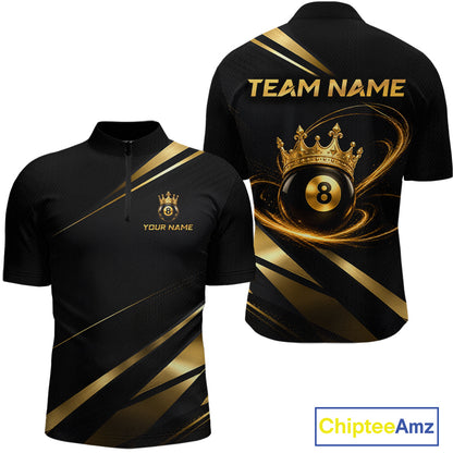 Custom Black & Gold King Crown Billiard Shirt 8 Ball Billiard Jersey for Men BHT139