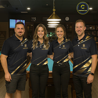 Custom Black & Gold King Crown Billiard Shirt 8 Ball Billiard Jersey for Women BHT139