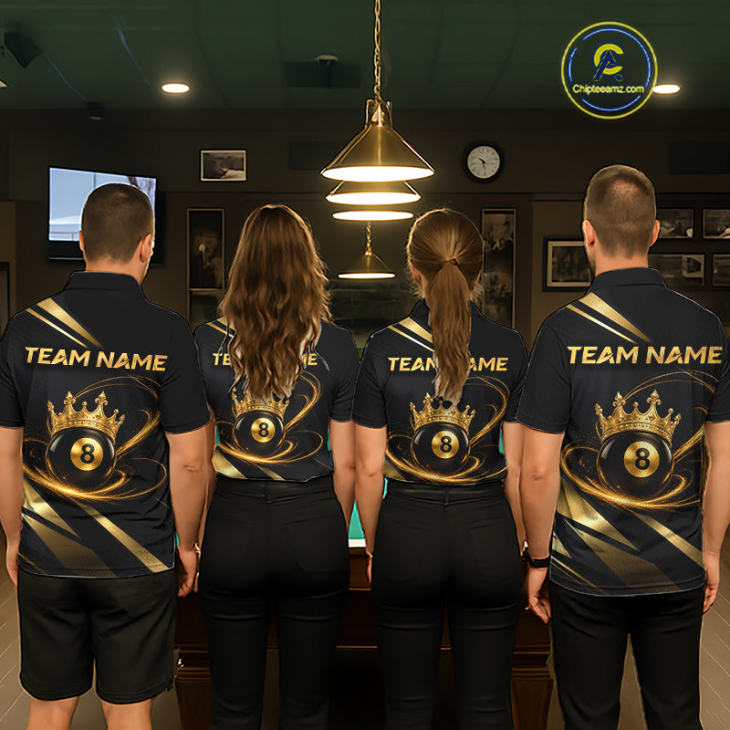 Custom Black & Gold King Crown Billiard Shirt 8 Ball Billiard Jersey for Women BHT139