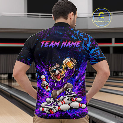 Custom Purple Turquoise Funny Bully Dog Bowling Shirt for Men Bowling Jersey Polo & 1/4 Zip QZT1387