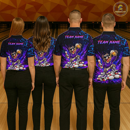 Custom Purple Turquoise Funny Bully Dog Bowling Shirt for Men Bowling Jersey Polo & 1/4 Zip QZT1387