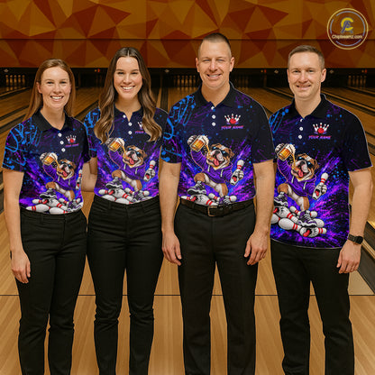 Custom Purple Turquoise Funny Bulldog Bowling Shirt for Men Bowling Jersey Polo & 1/4 Zip QZT1388