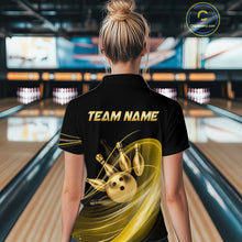 Load image into Gallery viewer, Person wearing a black bowling shirt with 'TEAM NAME' on the back in a bowling alley.