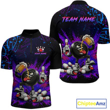 Load image into Gallery viewer, Bowling-themed shirt with cartoon characters and 'Team Name' text on a colorful background