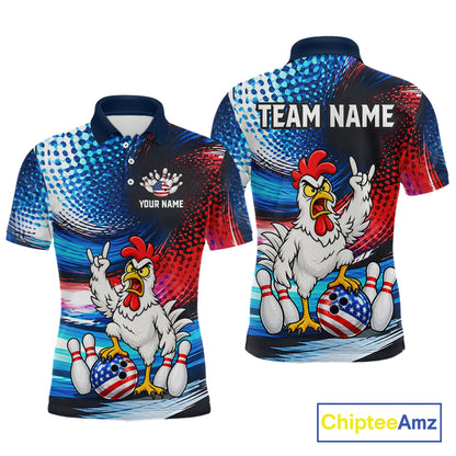 Custom American Flag Funny Chicken Bowling Shirts for Men Bowling Jersey QZT1327