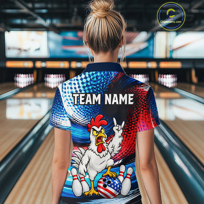 Custom American Flag Funny Chicken Bowling Shirts for Women Bowling Jersey QZT1327