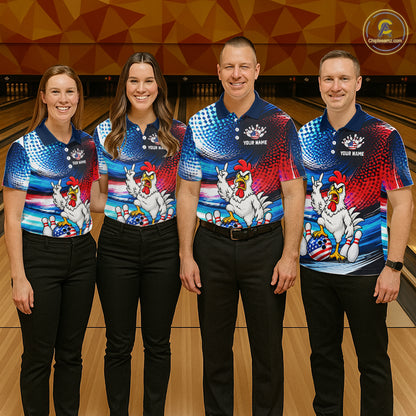 Custom American Flag Funny Chicken Bowling Shirts for Men Bowling Jersey QZT1327