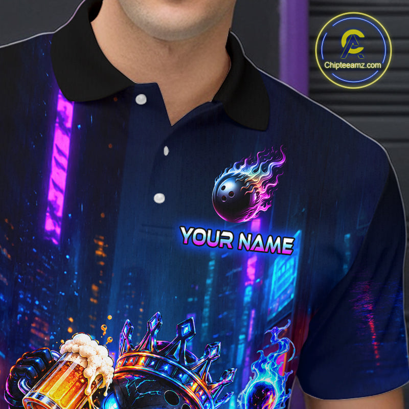 Custom Funny Hero Bowling Ball Shirt for Men Beer Bowling Jersey Polo & 1/4 Zip QZT1390