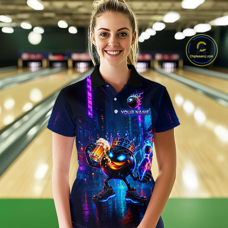 Custom Funny Hero Bowling Ball Shirt for Women Beer Bowling Jersey Polo & 1/4 Zip QZT1390