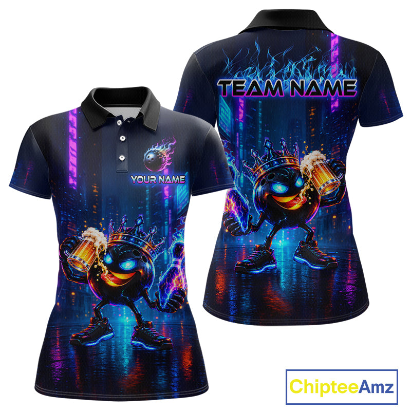 Custom Funny Hero Bowling Ball Shirt for Women Beer Bowling Jersey Polo & 1/4 Zip QZT1390