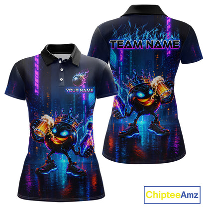 Custom Funny Hero Bowling Ball Shirt for Women Beer Bowling Jersey Polo & 1/4 Zip QZT1390