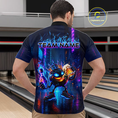 Custom Funny Hero Bowling Ball Shirt for Men Beer Bowling Jersey Polo & 1/4 Zip QZT1390