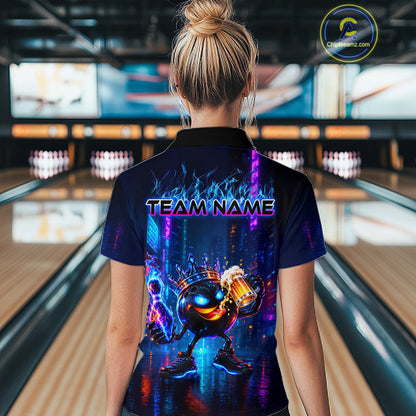 Custom Funny Hero Bowling Ball Shirt for Women Beer Bowling Jersey Polo & 1/4 Zip QZT1390