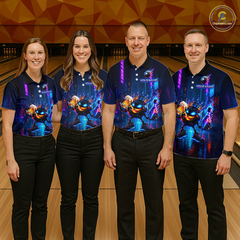 Custom Funny Hero Bowling Ball Shirt for Men Beer Bowling Jersey Polo & 1/4 Zip QZT1390