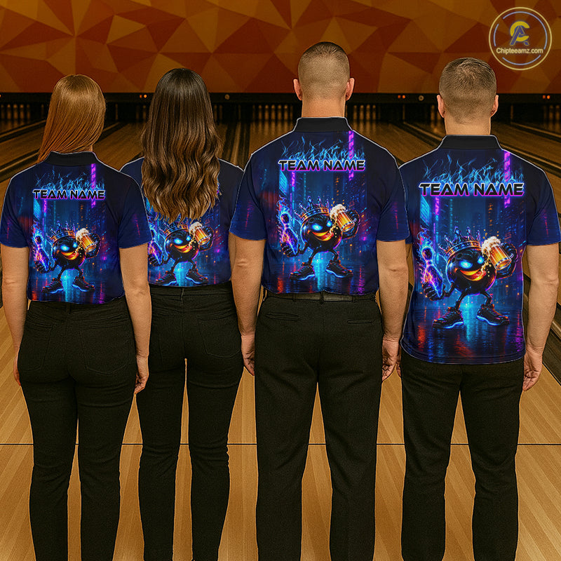 Custom Funny Hero Bowling Ball Shirt for Men Beer Bowling Jersey Polo & 1/4 Zip QZT1390
