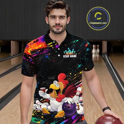 Custom Colorful Funny Chicken Bowling Shirt for Men Whiskey Bowling Jersey Polo & 1/4 Zip QZT1391