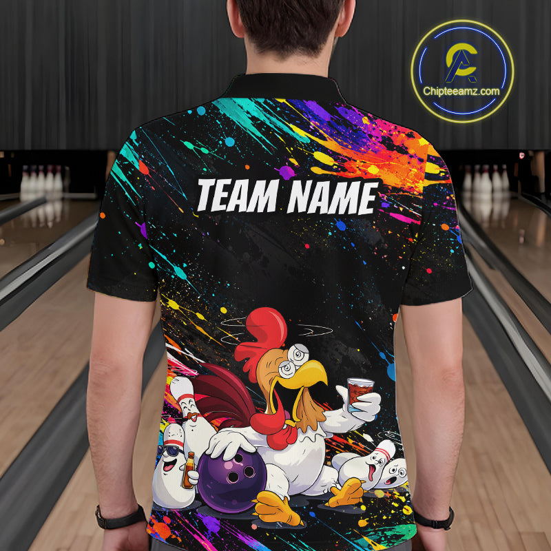Custom Colorful Funny Chicken Bowling Shirt for Men Whiskey Bowling Jersey Polo & 1/4 Zip QZT1391