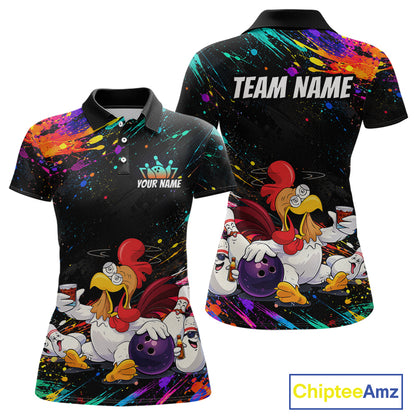 Custom Colorful Funny Chicken Bowling Shirt for Women Whiskey Bowling Jersey Polo & 1/4 Zip QZT1391
