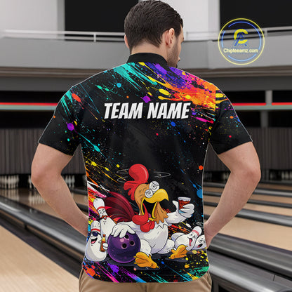 Custom Colorful Funny Chicken Bowling Shirt for Men Whiskey Bowling Jersey Polo & 1/4 Zip QZT1391