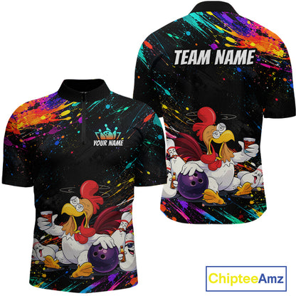 Custom Colorful Funny Chicken Bowling Shirt for Men Whiskey Bowling Jersey Polo & 1/4 Zip QZT1391