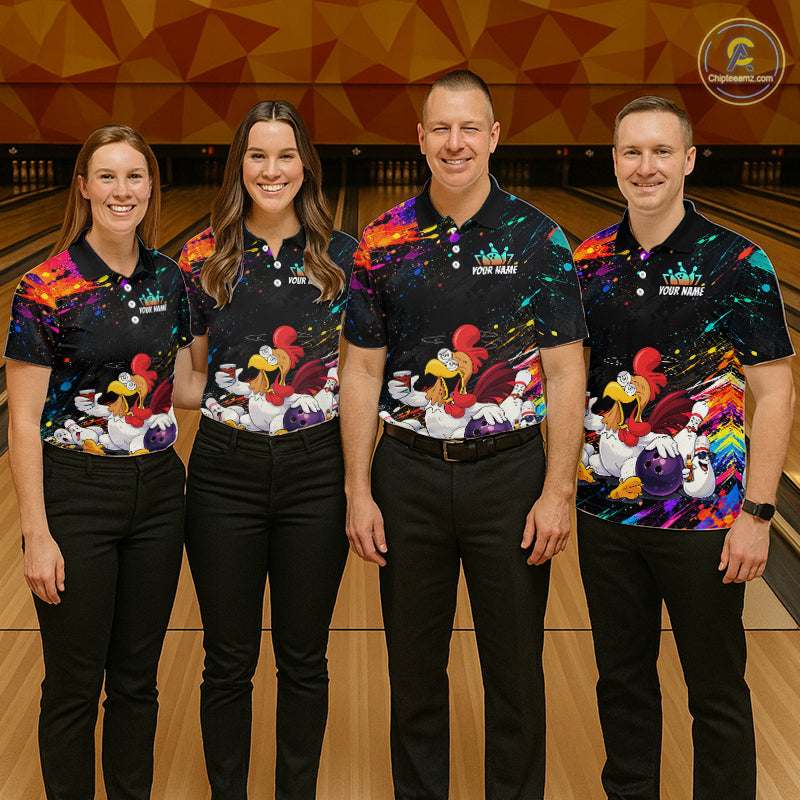 Custom Colorful Funny Chicken Bowling Shirt for Men Whiskey Bowling Jersey Polo & 1/4 Zip QZT1391