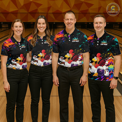Custom Colorful Funny Chicken Bowling Shirt for Men Whiskey Bowling Jersey Polo & 1/4 Zip QZT1391