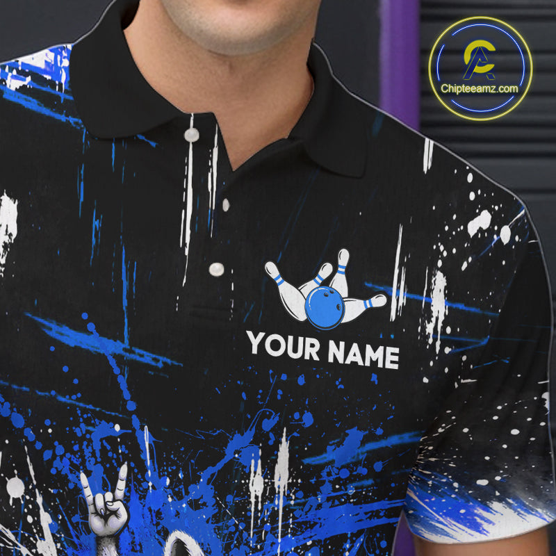 Custom Blue Funny Raccoon with Beer Bowling Shirts for Men Bowling Jersey QZT1328