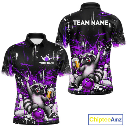 Custom Purple Funny Raccoon with Beer Bowling Shirts for Men  Bowling Jersey QZT1328