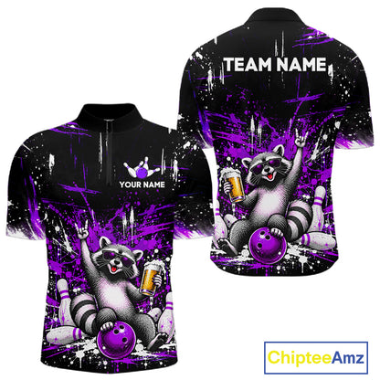 Custom Purple Funny Raccoon with Beer Bowling Shirts for Men  Bowling Jersey QZT1328