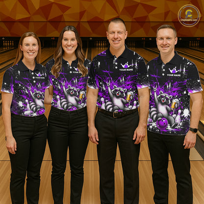 Custom Purple Funny Raccoon with Beer Bowling Shirts for Men  Bowling Jersey QZT1328