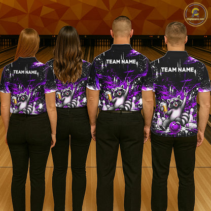 Custom Purple Funny Raccoon with Beer Bowling Shirts for Men  Bowling Jersey QZT1328