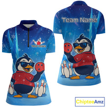 Load image into Gallery viewer, Funny Christmas Penguin Bowling Shirt for Women Custom Bowling Team Jersey Bowling Unisex QZT796