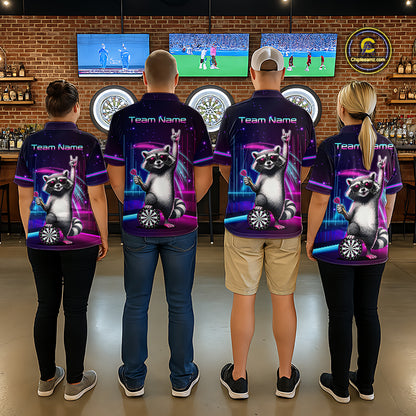 Custom Neon Funny Raccoon Dart Shirt for Men Dart League Jersey Polo & 1/4-Zip DHT101