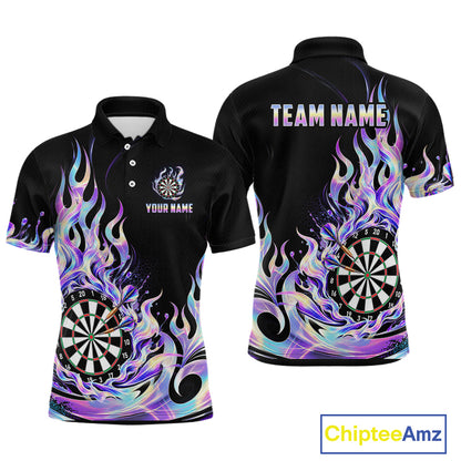 Custom Holographic Flames Dart Shirt for Men Dartboard Dart League Jersey Polo & 1/4-Zip DHT102