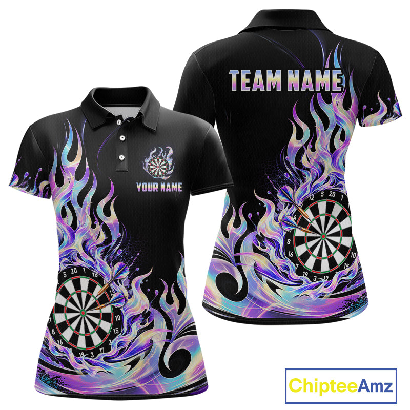 Custom Holographic Flames Dart Shirt for Women Dartboard Dart League Jersey Polo & 1/4-Zip DHT102